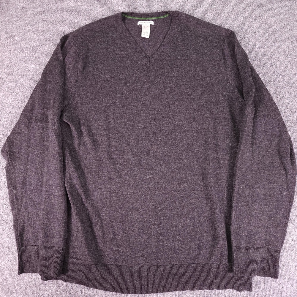 GAP Sweater Mens XL Tall Gray V-Neck Italian Merino Wool Pullover Knit Charcoal